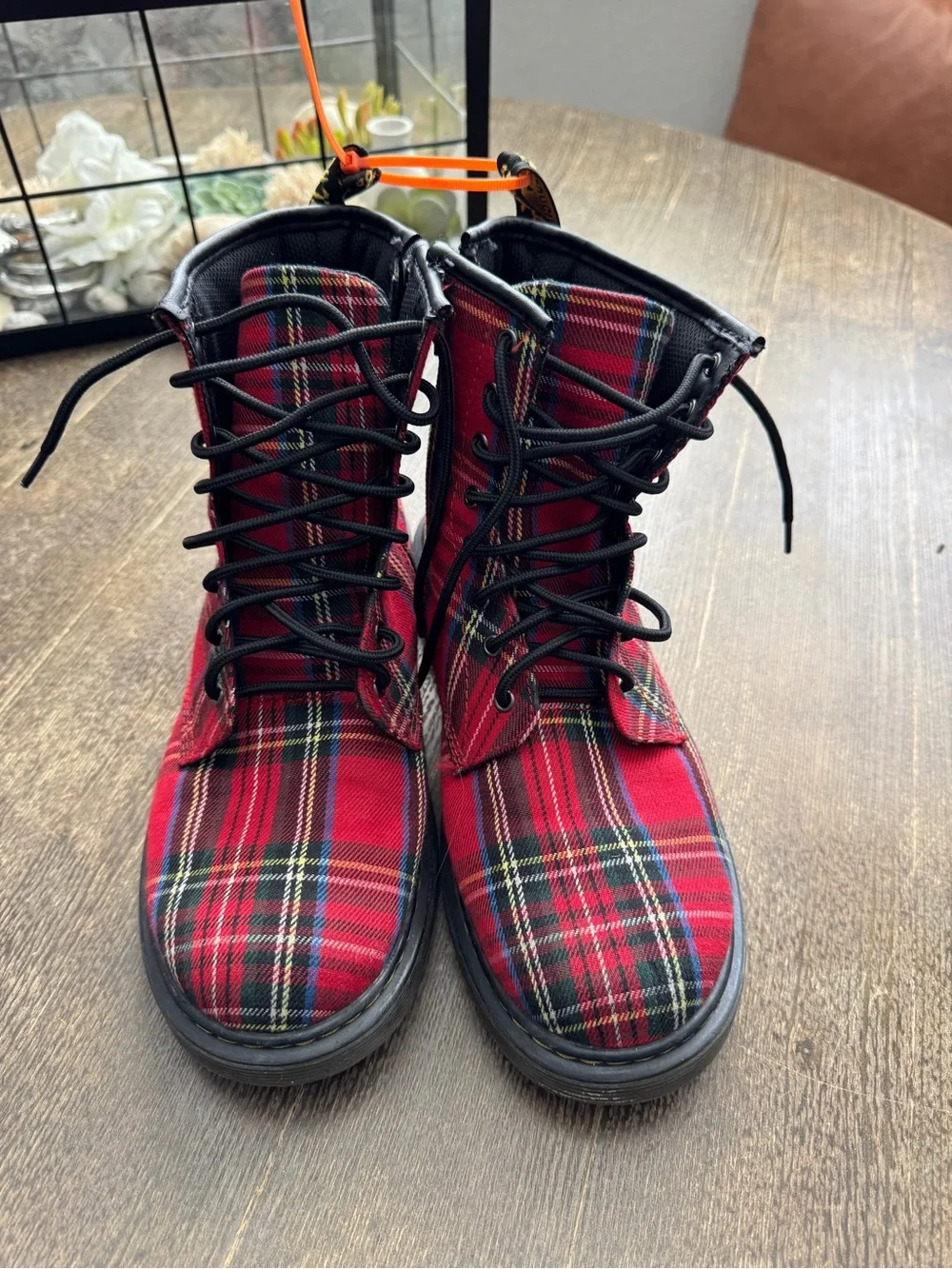 Dr. Martens Red 1460 Tartan Plaid Fabric Ankle Combat Boot Size 7